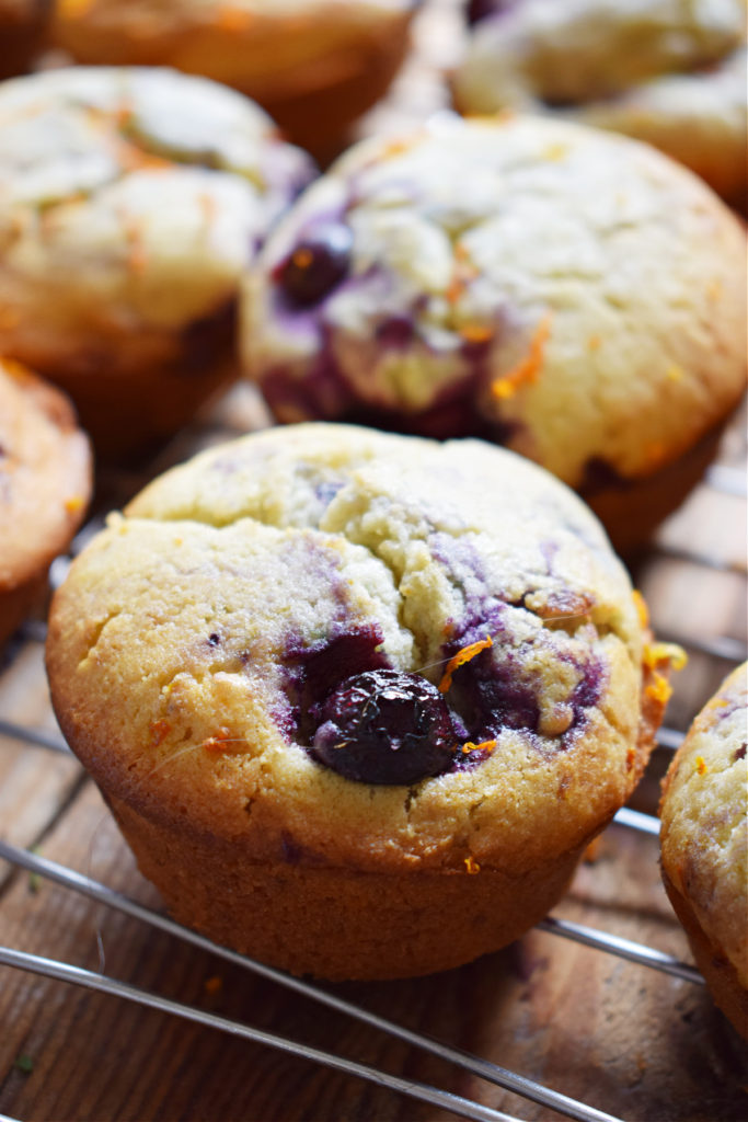 Close up of blueberry orange muffins.