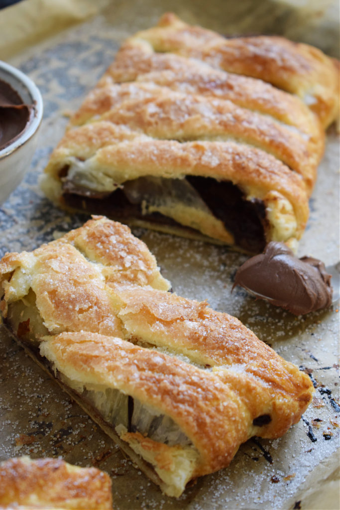 close up of the chocolate pastry braid