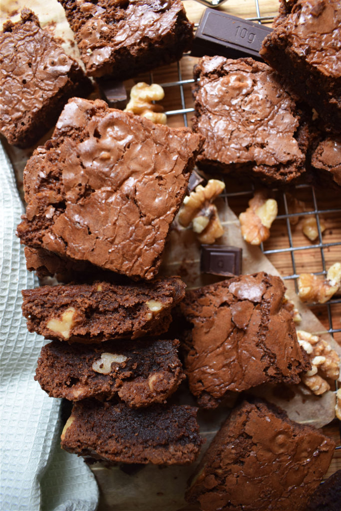 Chocolate Walnut Brownies on a tray.