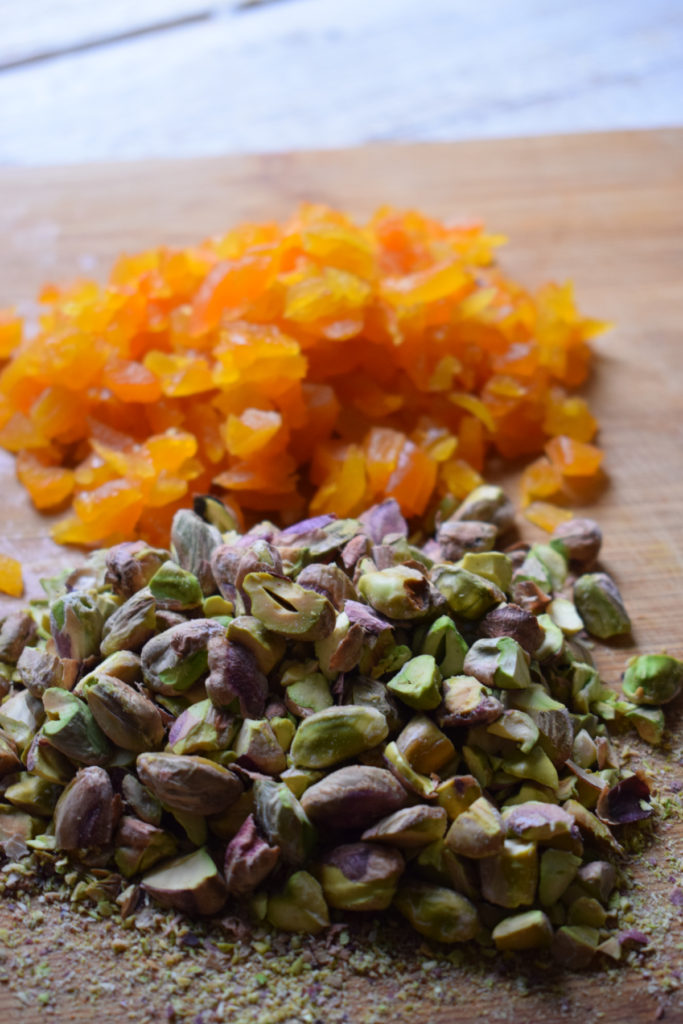 chopped nuts and aprictos for pilaf rice