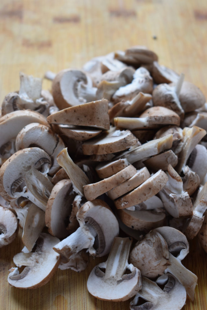 Sliced mushrooms for risotto.