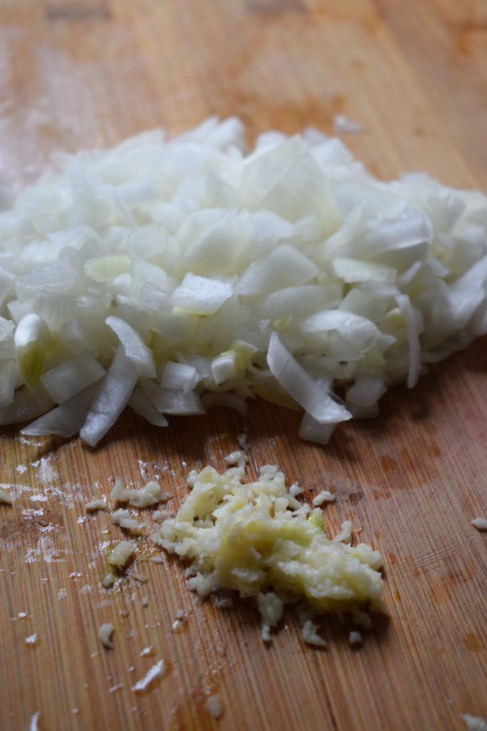 chopped onions and garlic to make pilaf rice