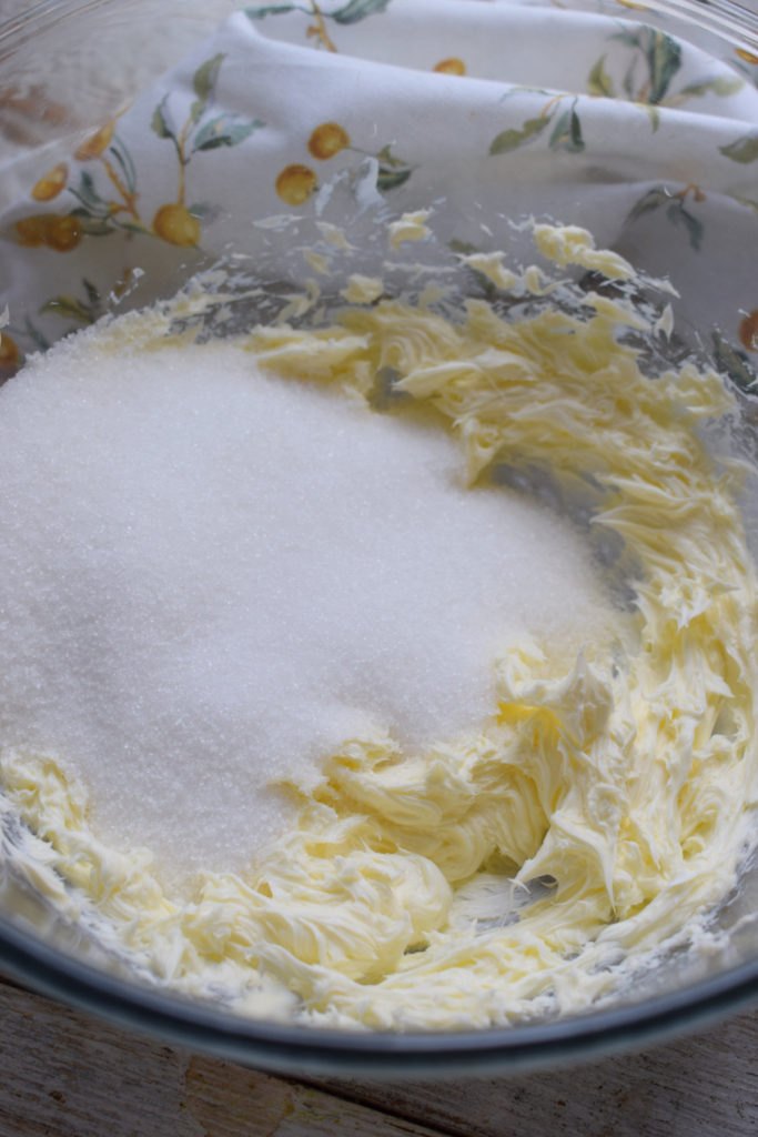sugar and butter in a mixing bowl.