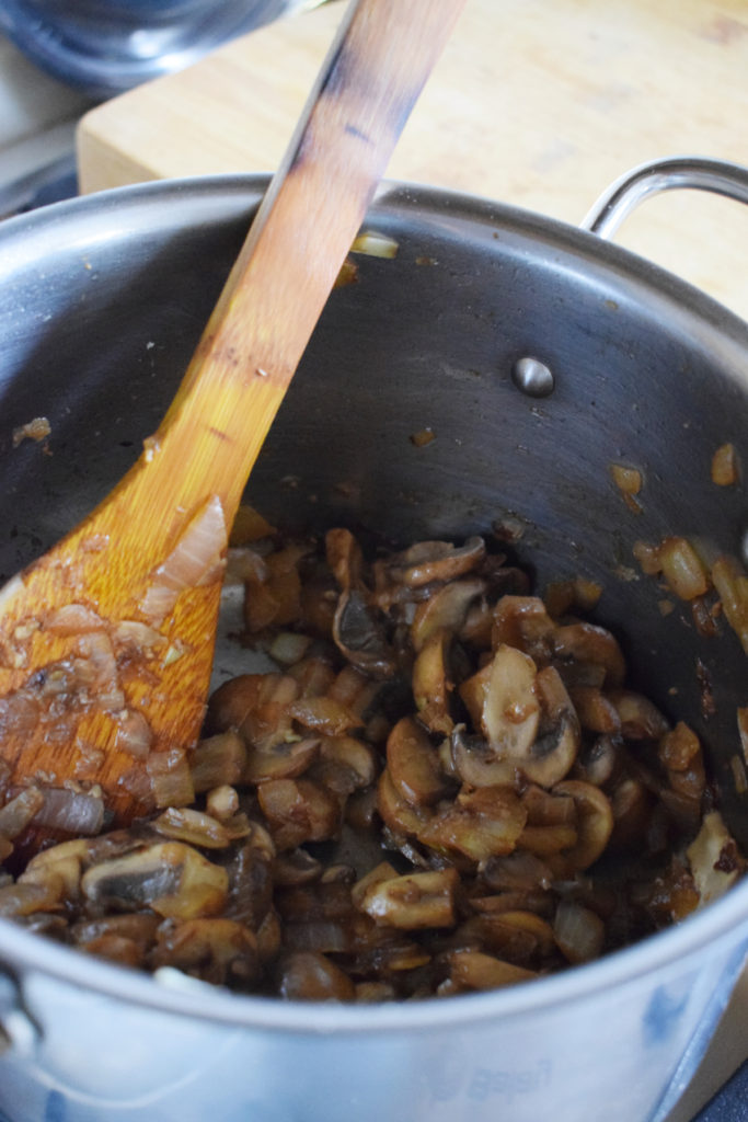 cooked mushrooms for risotto.