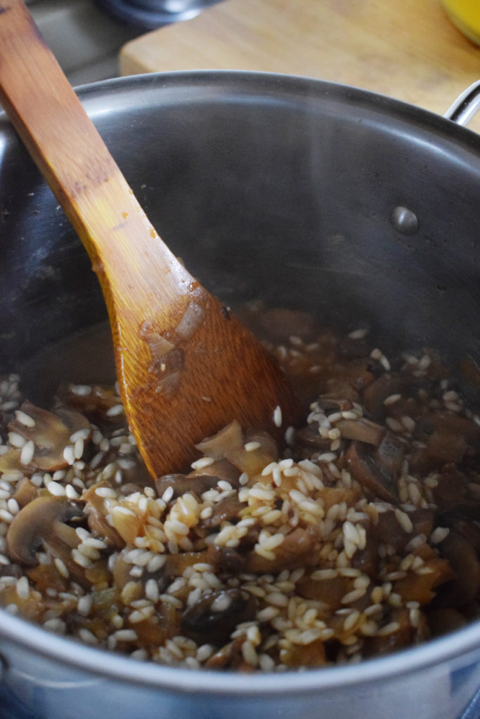 Finish cooking the rice for risotto.