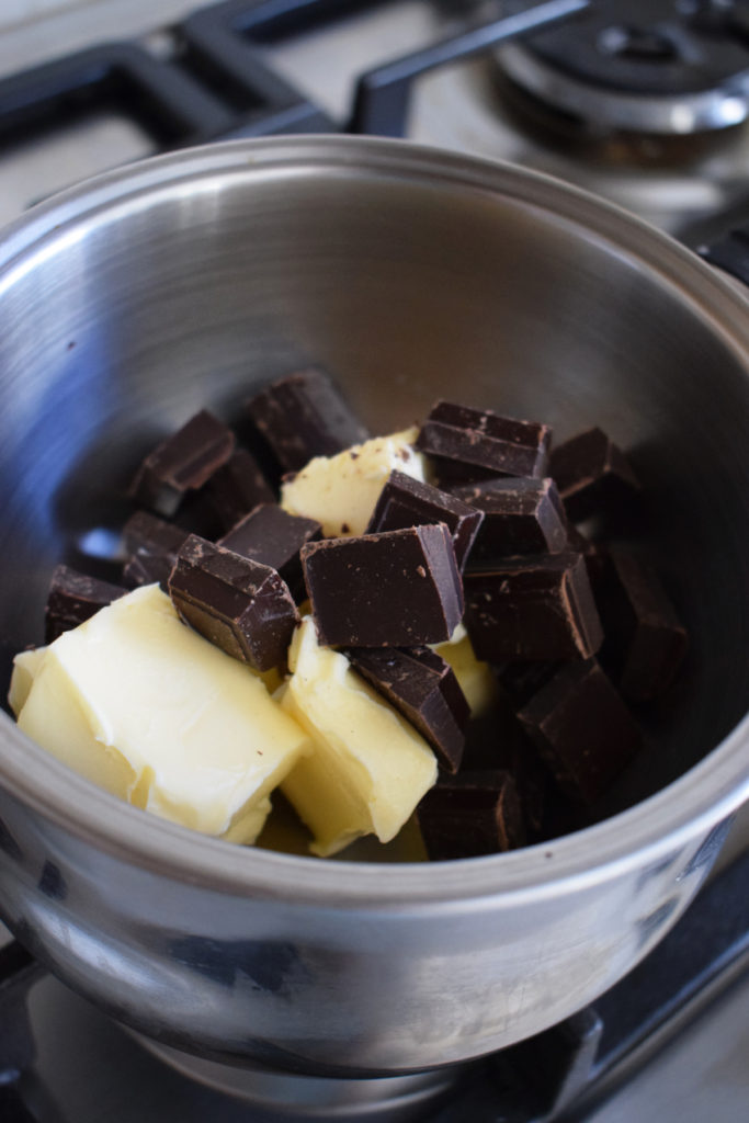 Melting butter and chocolate.