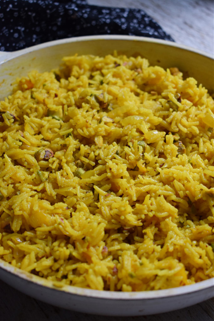 Cooked Moroccan Rice Pilaf.