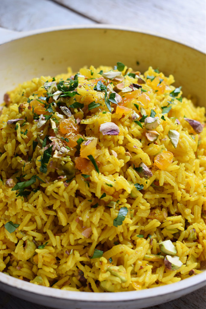 Close up of the Moroccan Rice Pilaf.