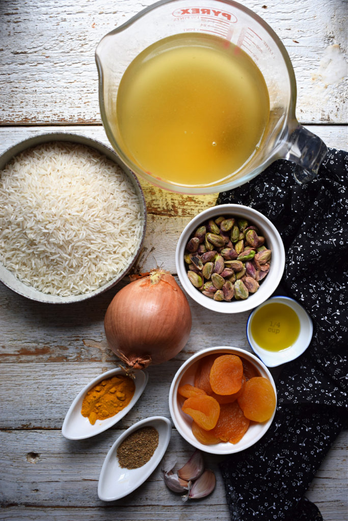 Ingredients to make Moroccan rice.