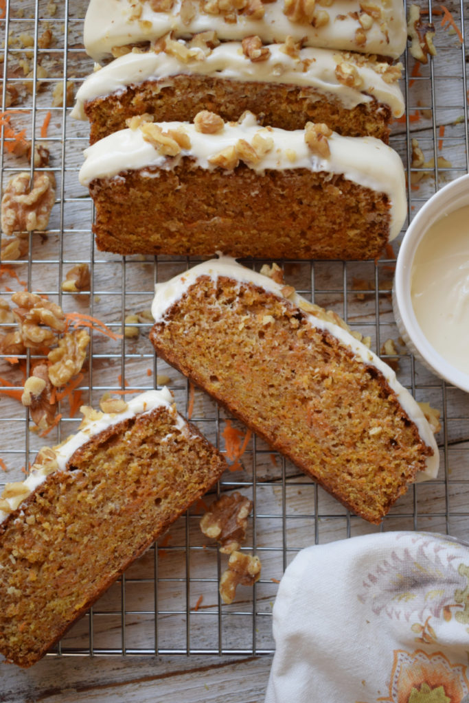 Carrot Cake slices on a cooling rack.