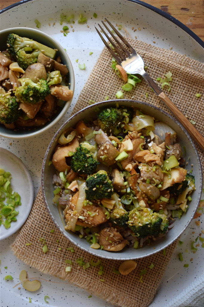 Chicken and Broccoli Stir Fry in a bowl.