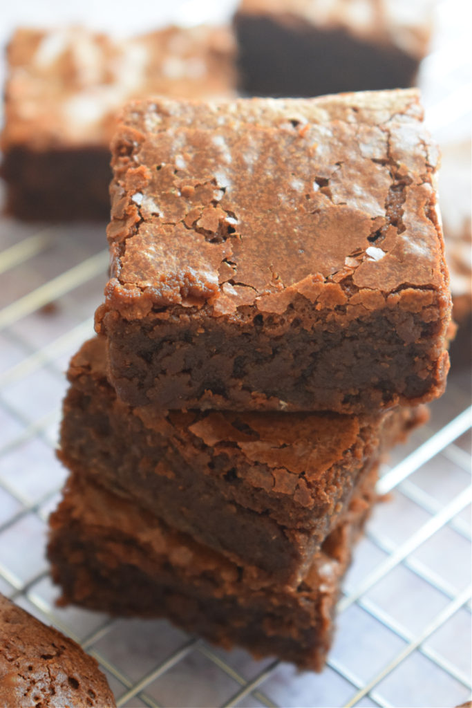 a stack of chocolate brownies