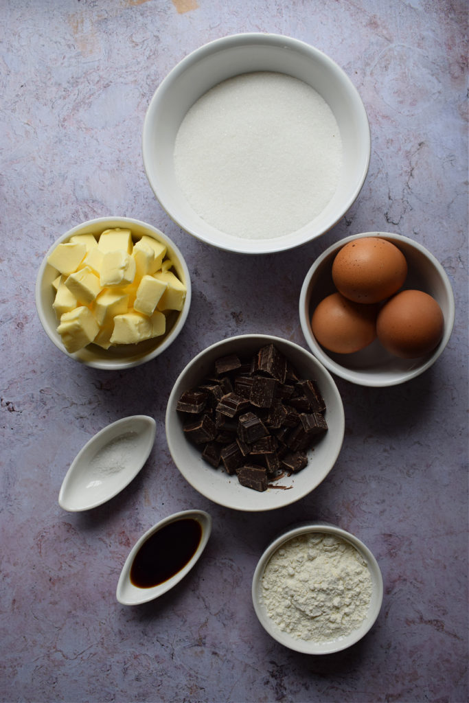 Ingredients to make chocolate brownies.