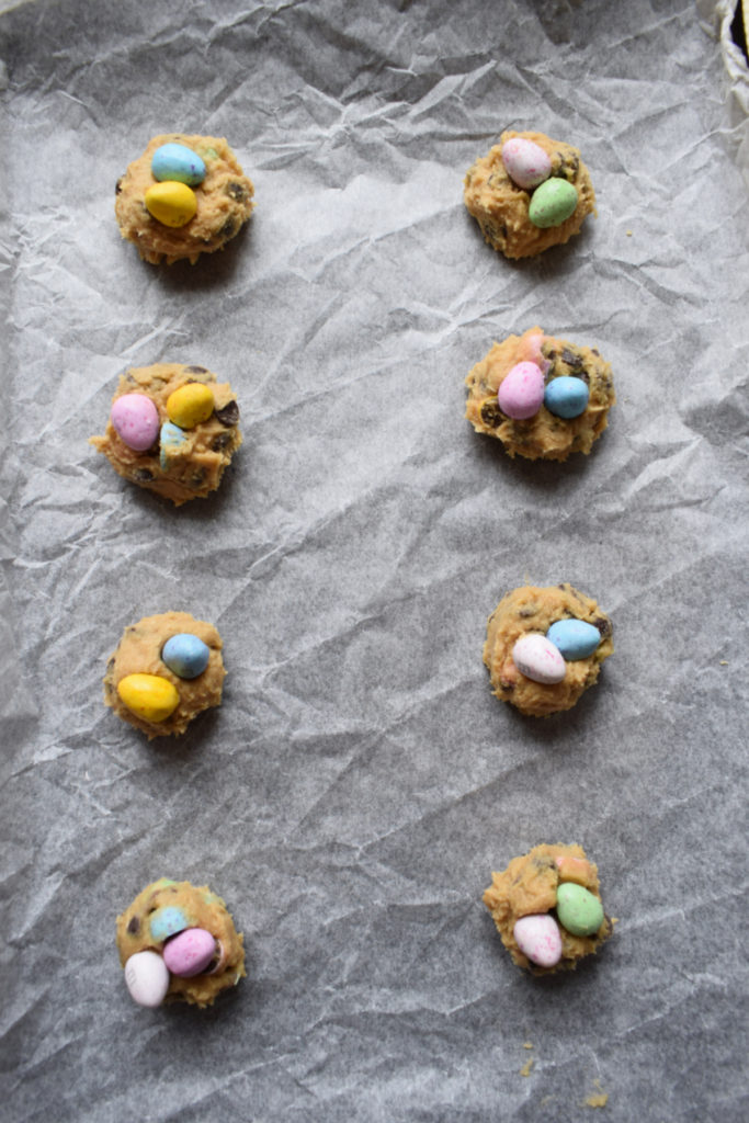 Cookie dough on a baking sheet 