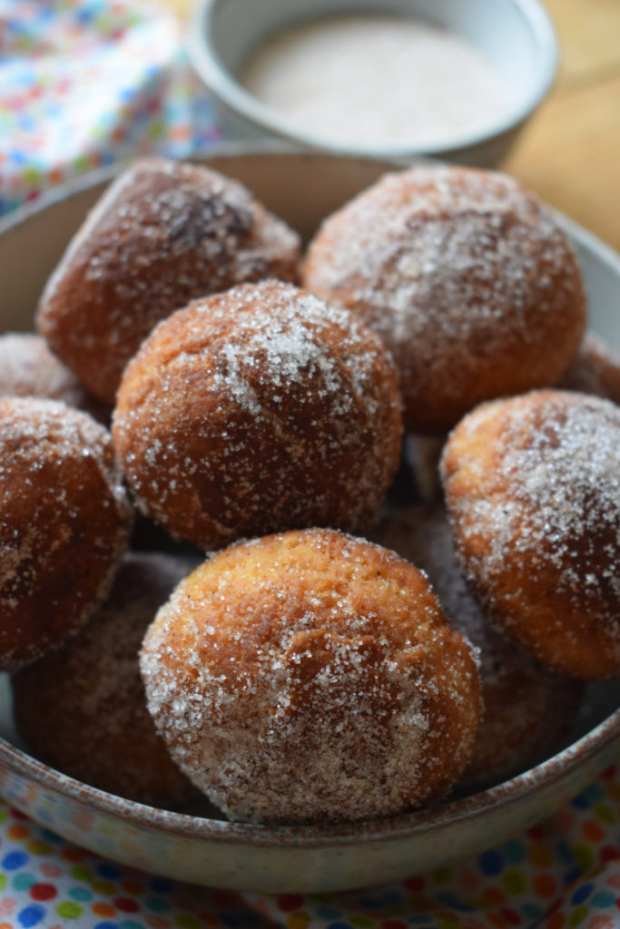 Sugar coated mexican doughnuts in a bowl