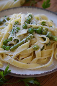 Close up of Pasta Primavera on a plate.