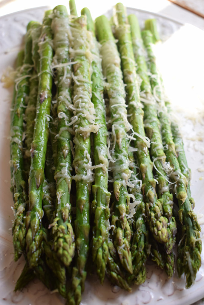 Close up of roasted asparagus.