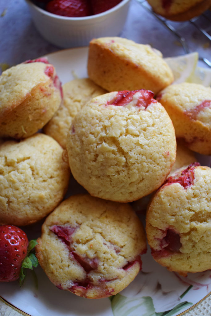 Close up of strawberry lemon muffins.
