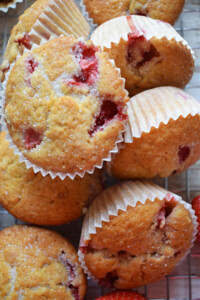 Close up of strawberry muffins.