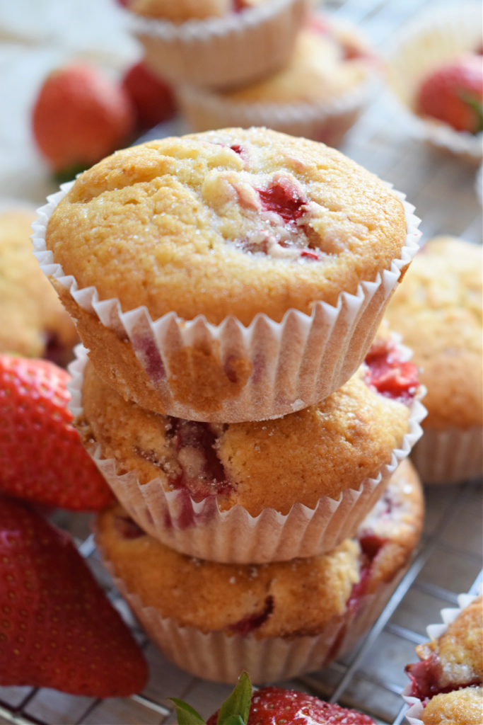 A stack of strawberry muffins.