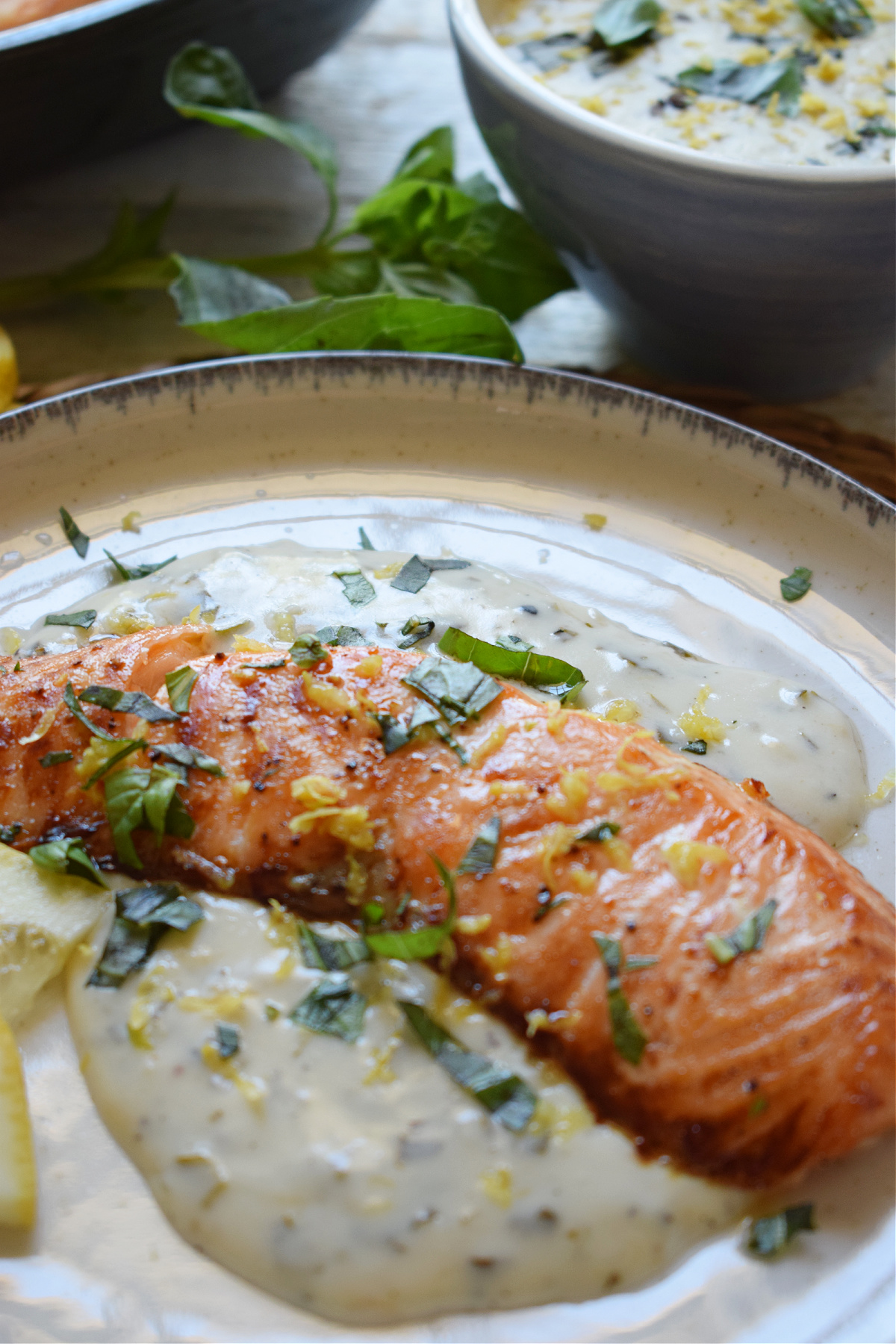 Baked Salmon with a Lemon Basil Cream Sauce - Julia's Cuisine