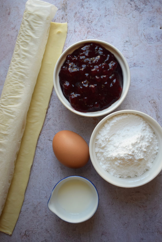 Ingredients to make puff pastry turnovers.