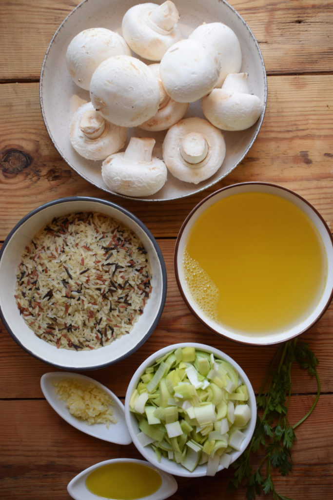 Ingredients to make mushroom wild rice.