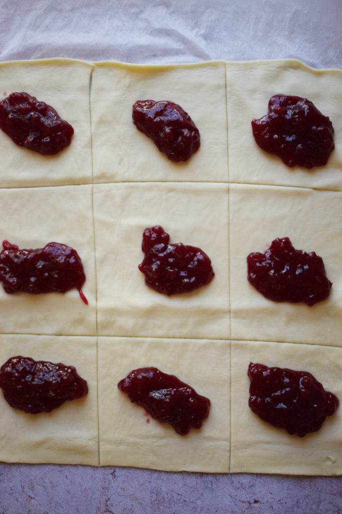 Puff pastry jam filled squares.