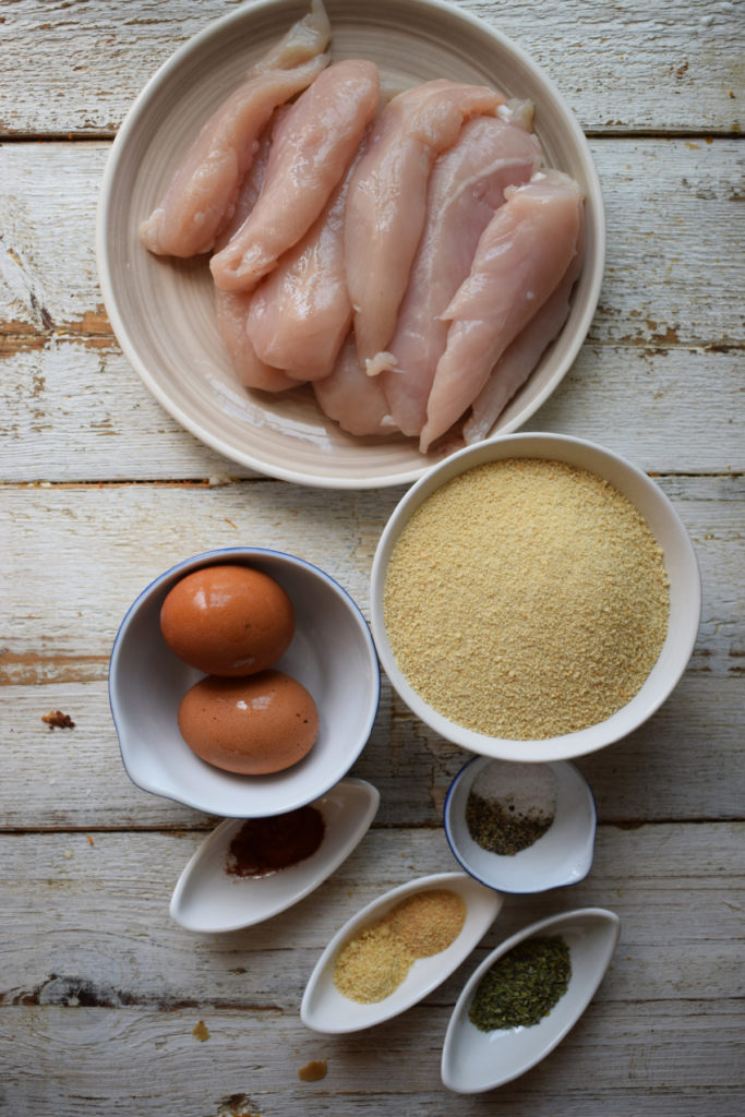 Ingredients to make crispy chicken tenders
