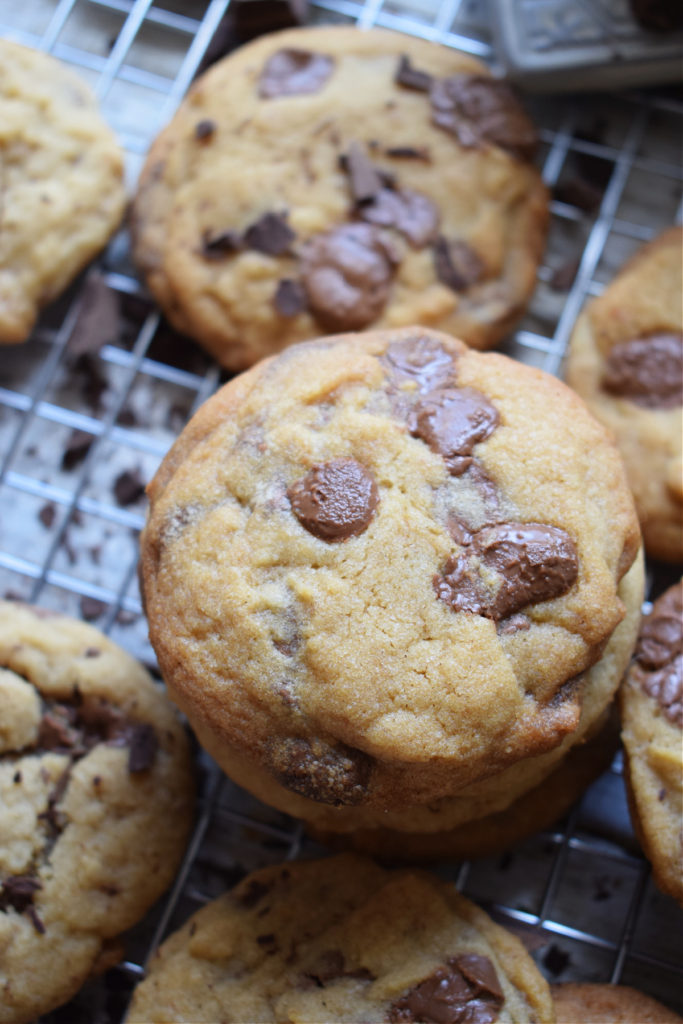 Close up of chocolate chunk cookies.