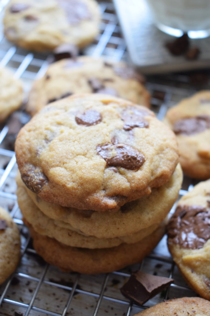 A stack of chocolate chunk cookies