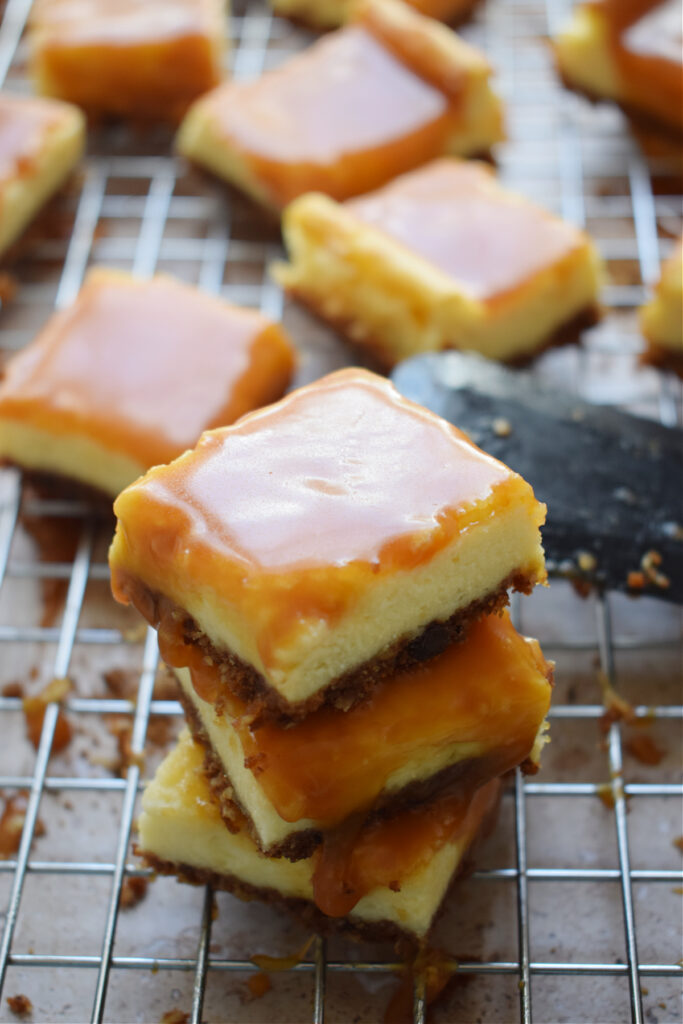 A stack of cheesecake squares.