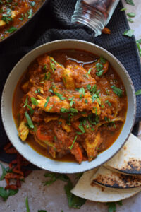 Chicken jalfrezi in a bowl.