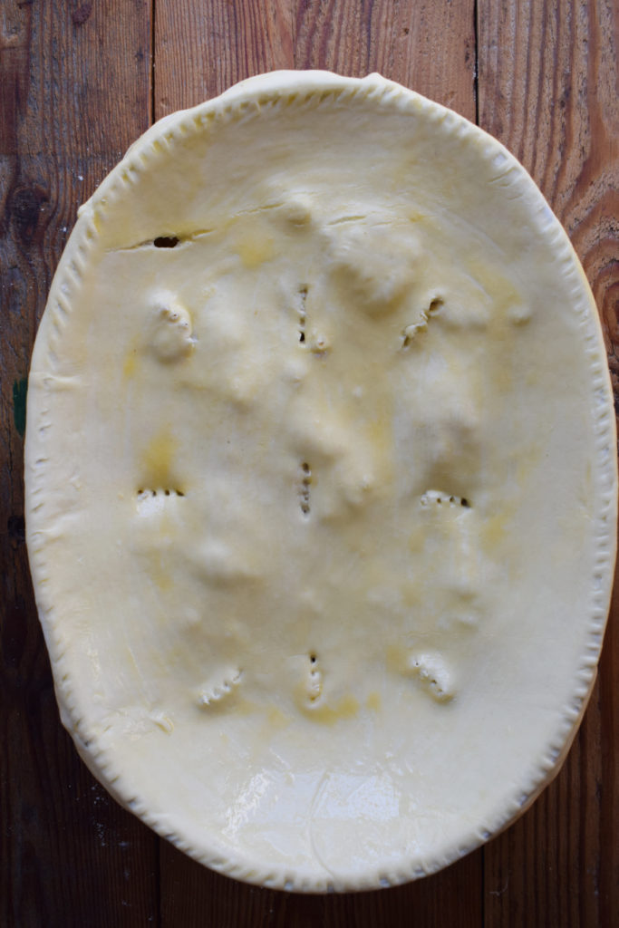 Chicken and Leek Pie ready to bake.