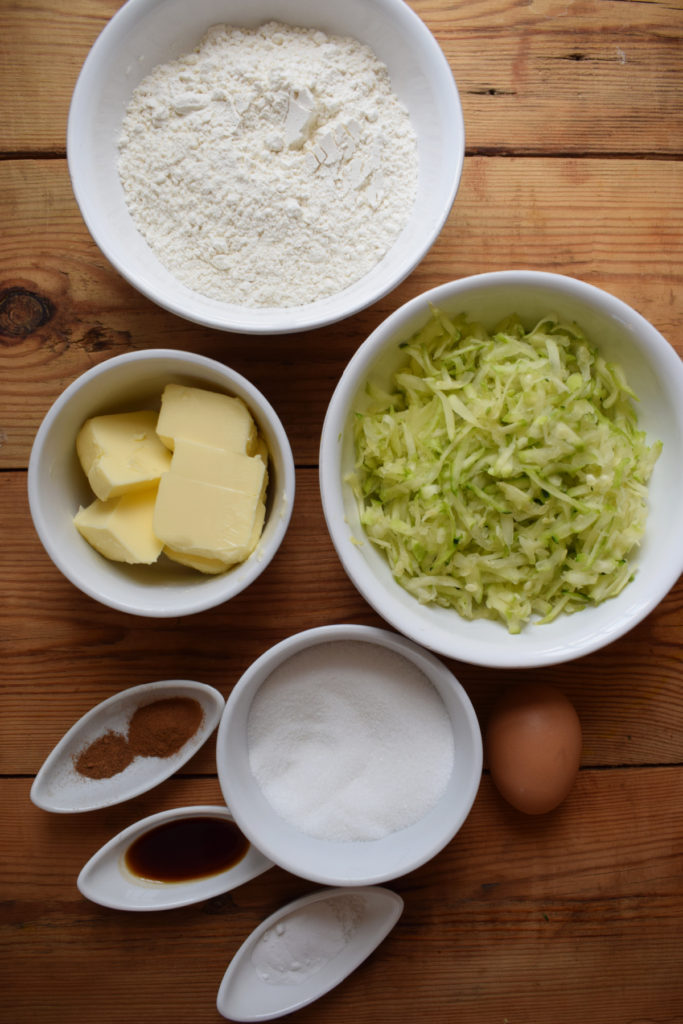 Ingredients to make the Zucchini Loaf cake.