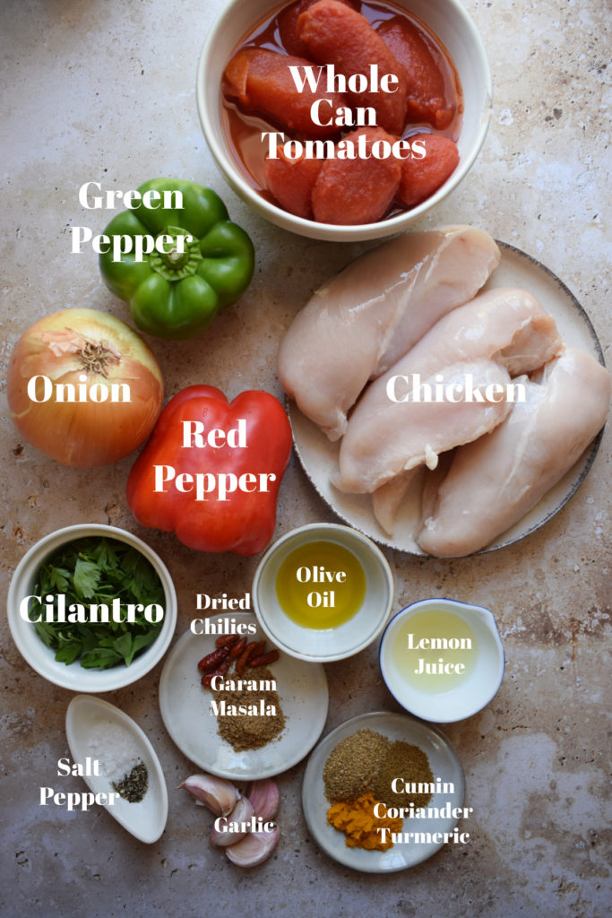 Ingredients to make Chicken Jalfrezi.