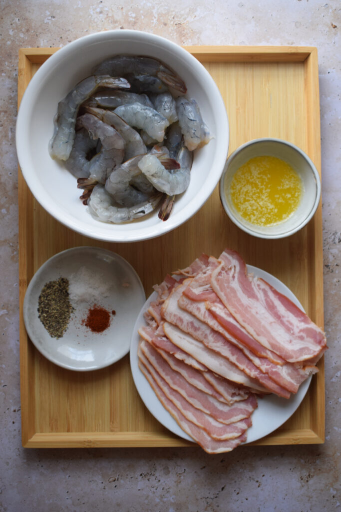 Ingredients to meke bacon wrapped shrimp.