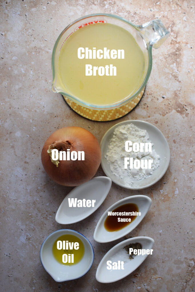 Ingredients to make onion gravy.