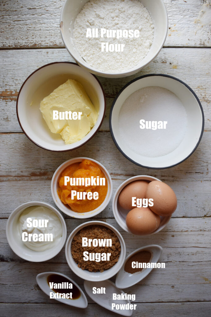 Ingredients to make the pumpkin cinnamon streusel muffins.