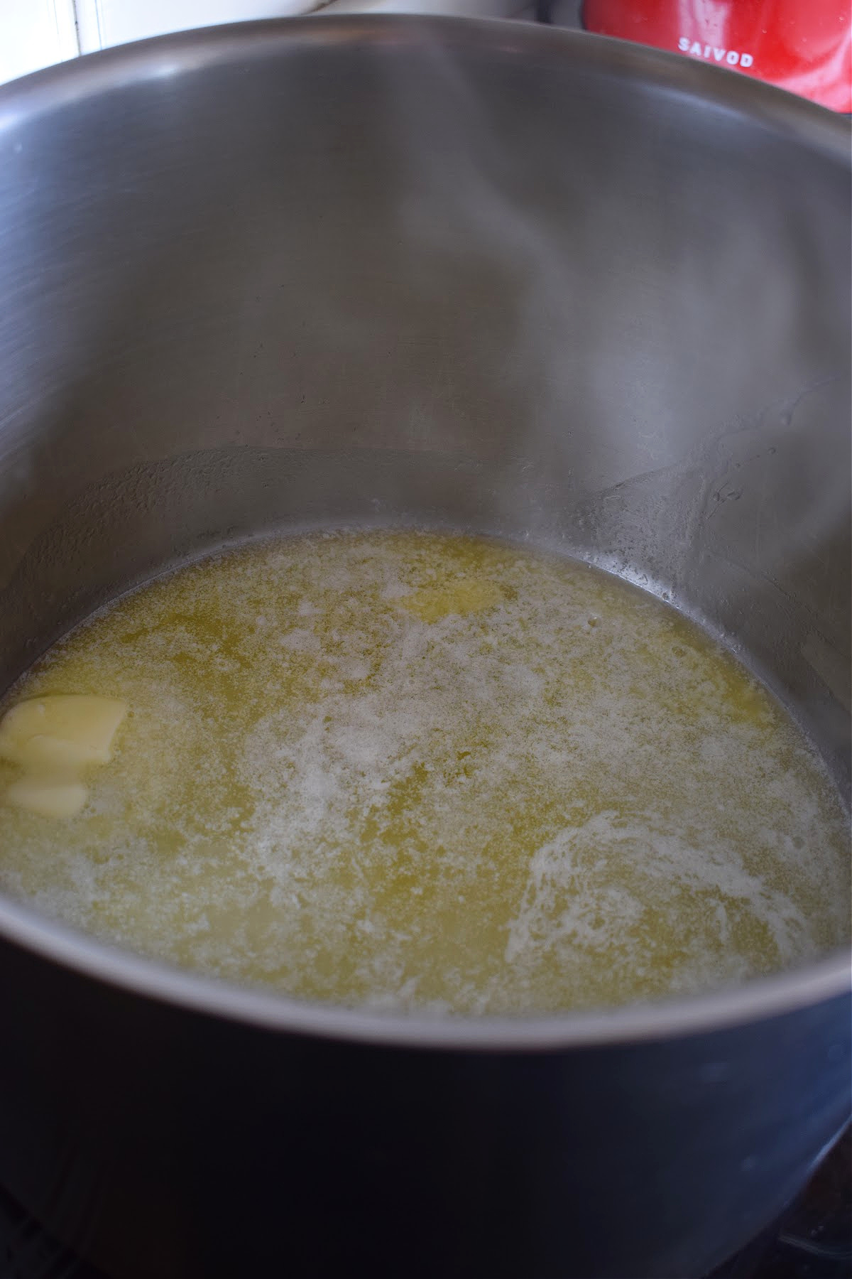 Melting butter for rice krispie treats.