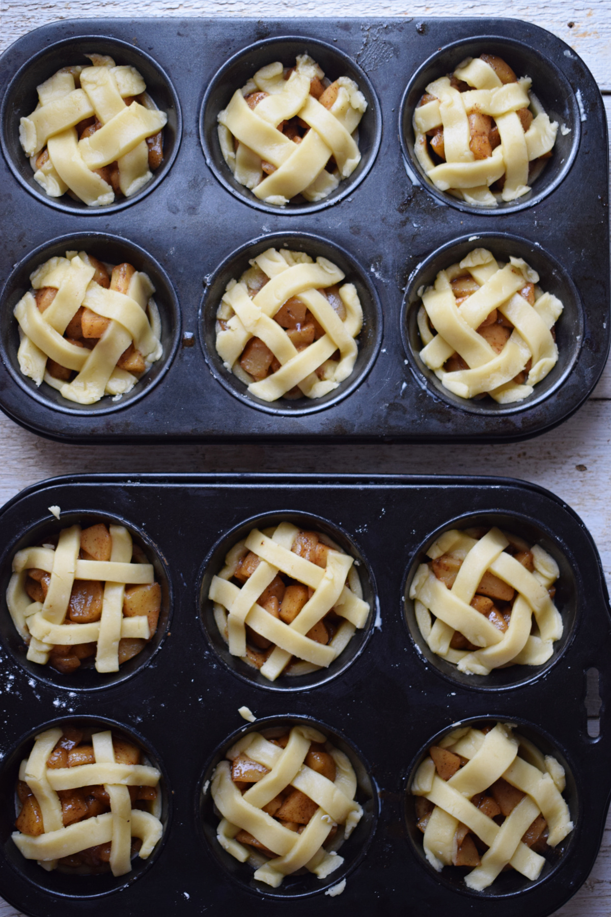 Mini apple pies ready to bake.