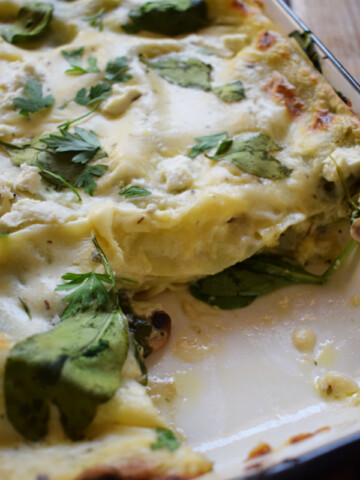 Close up of spinach and ricotta lasagna.