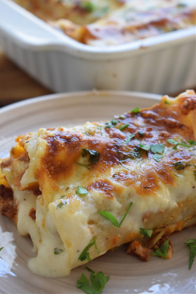 Close up of beef and cheese cannelloni.