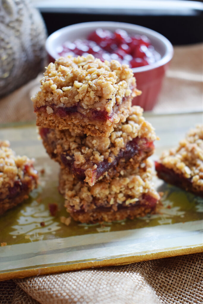A stack of jam crumble cookies.