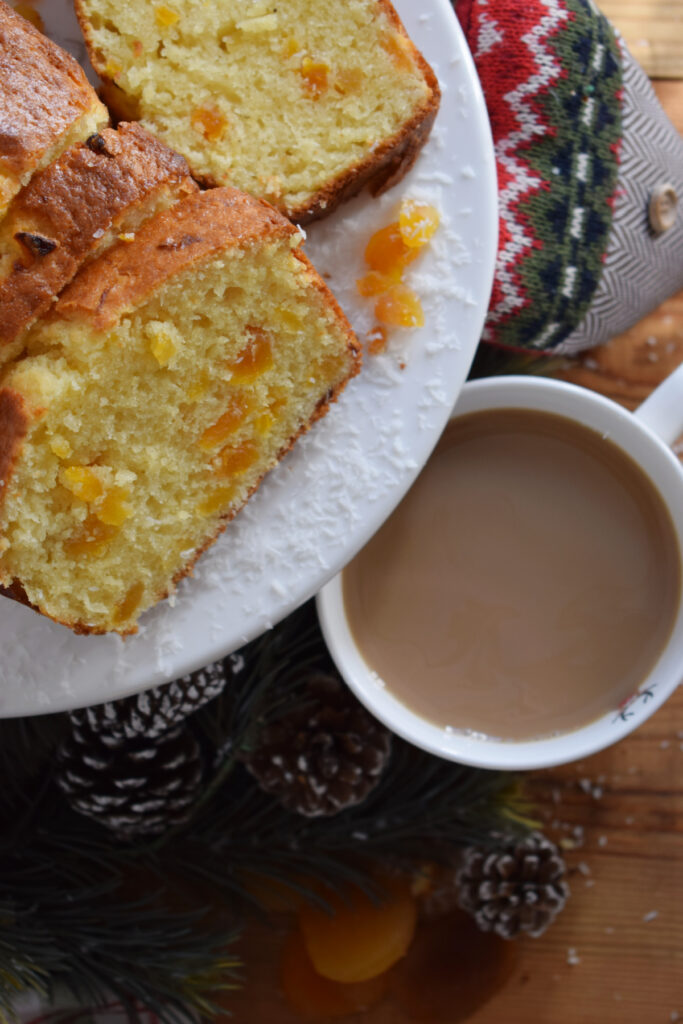 Apricot cake with coffee.