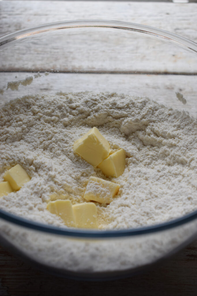 butter and flour in a glass bowl.