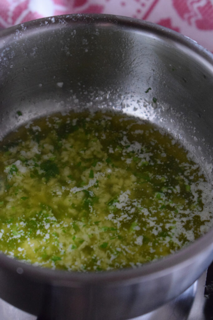 Garlic butter in a saucepan.