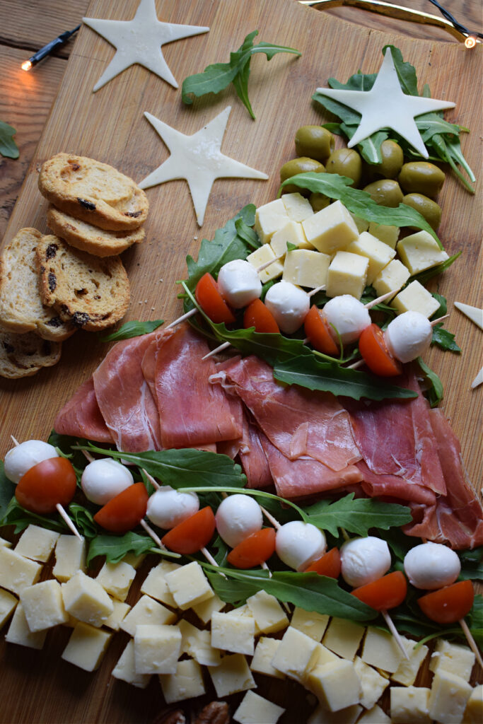 Christmas Tree Charcuterie Board on a platter.