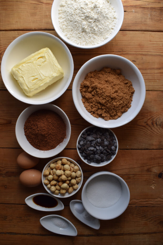 Ingredients to make chocolate cookies.