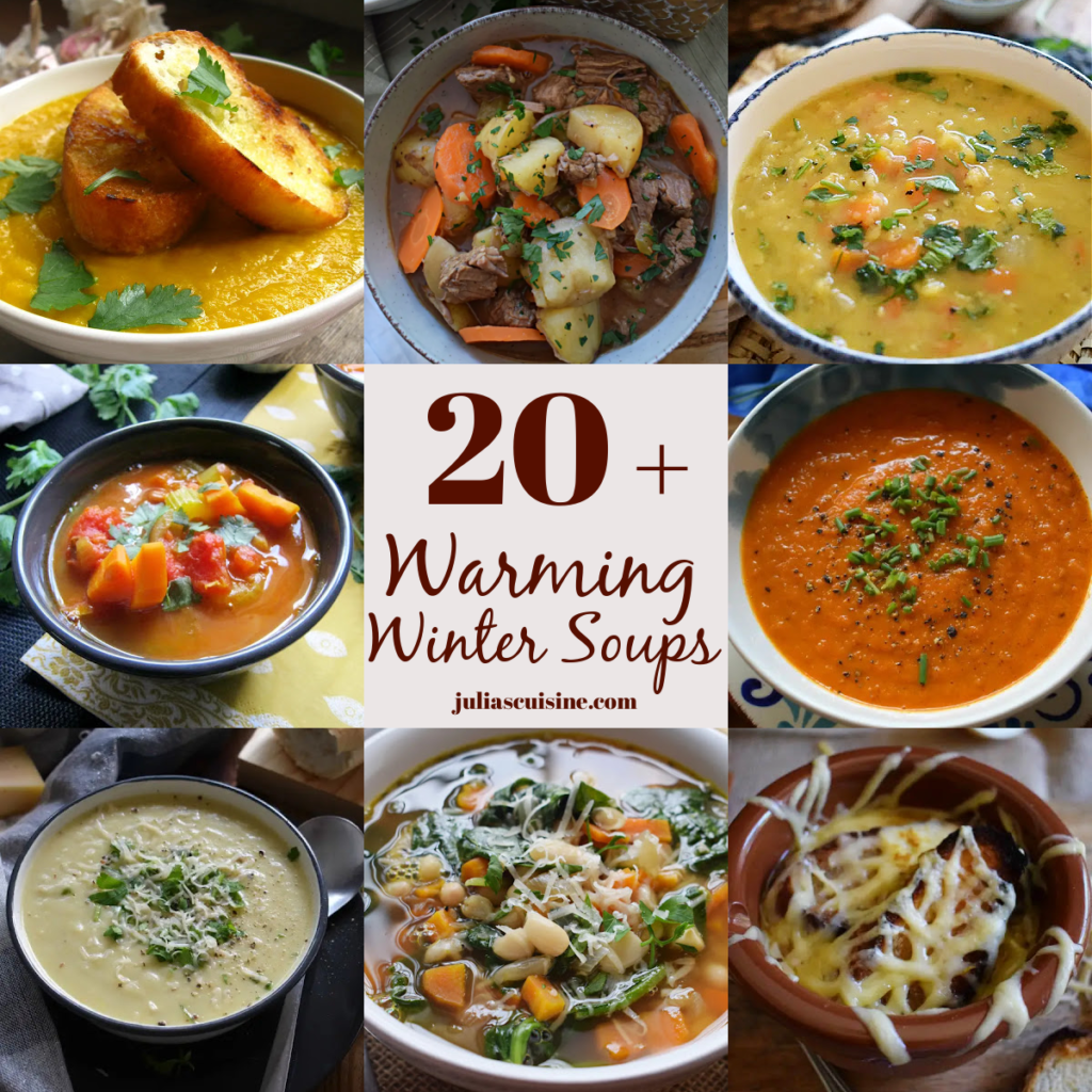 Collage of winter soups.